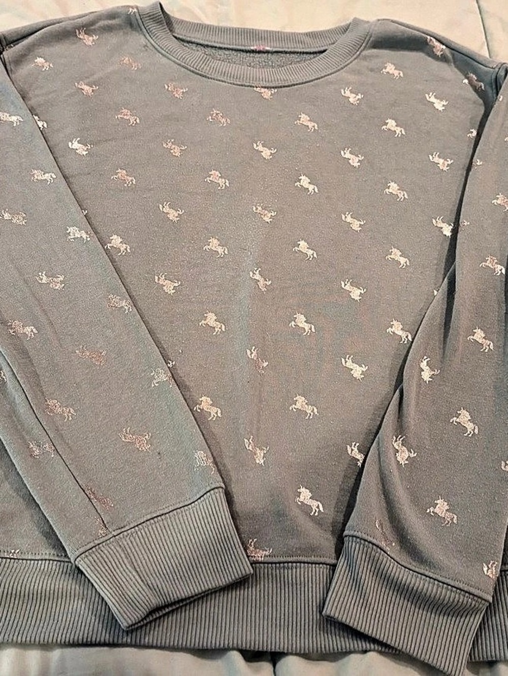Printed Crewneck Sweatshirt in Gray & Pink Like New